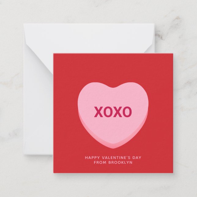 XOXO red pink conversation heart Valentine's Day Note Card (Front)
