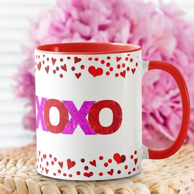 XOXO Red Pink Foil Cute Bold Valentine’s Day Mug (Creator Uploaded)