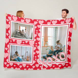XOXO - Red Pink Hearts Pattern Valentine's Day Fleece Blanket