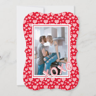 XOXO - Red Pink Hearts Pattern Valentine's Day Invitation