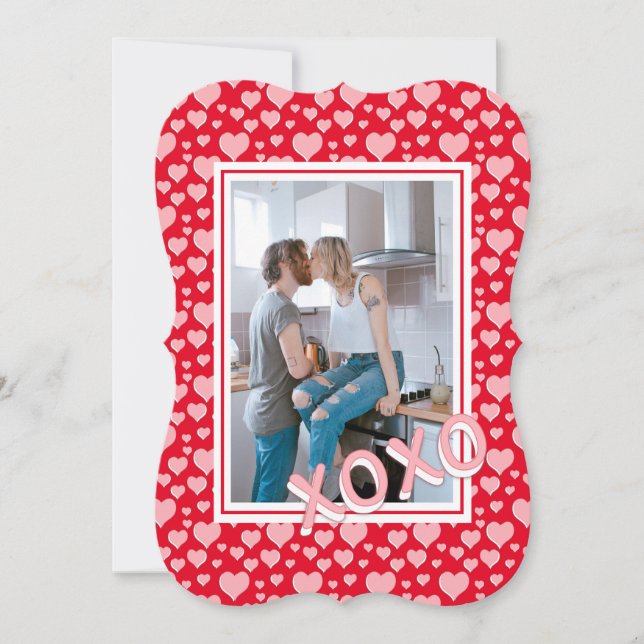 XOXO - Red Pink Hearts Pattern Valentine's Day Invitation (Front)