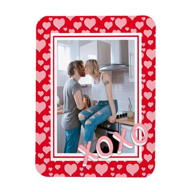 XOXO - Red Pink Hearts Pattern Valentine's Day Magnet (Vertical)