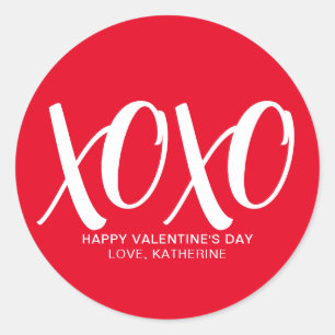 XOXO red white cute modern custom valentine's Day Classic Round Sticker
