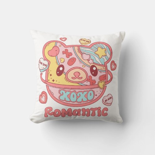 XOXO Romantic Bear Valentines Day Throw Pillow