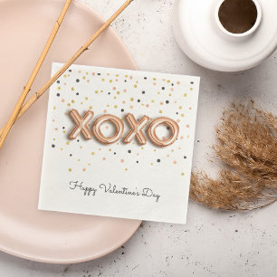 XOXO Rose Gold Balloons Valentine's Day Napkins
