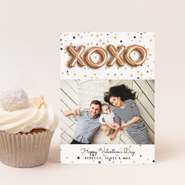XOXO Rose Gold Balloons | Valentine's Day Photo Holiday Card (Creator Uploaded)