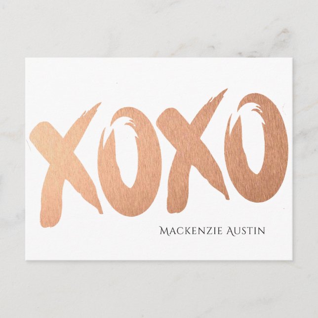 XOXO Rose Gold | Chic Glam Modern Brushstroke Love Postcard (Front)