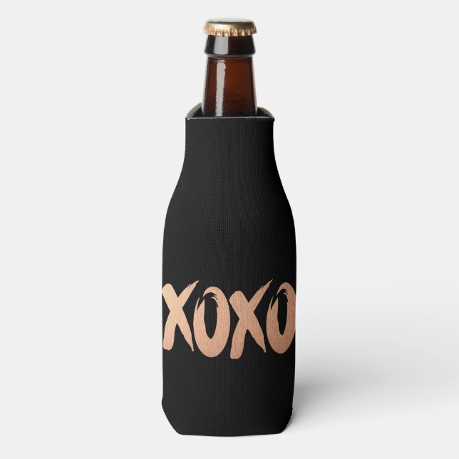 XOXO Rose Gold | Modern Copper Brushstroke Bottle Cooler (Bottle Front)