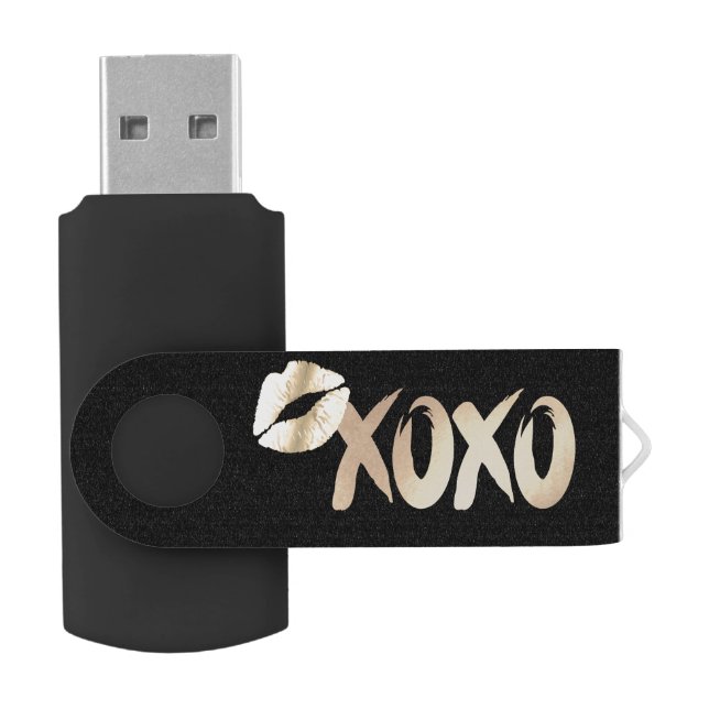 XOXO Rose Gold | Modern Copper Brushstroke Flash Drive (Opened)