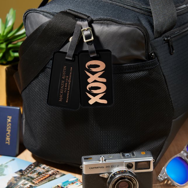 XOXO Rose Gold | Modern Copper Brushstroke Luggage Tag (Front & Back)