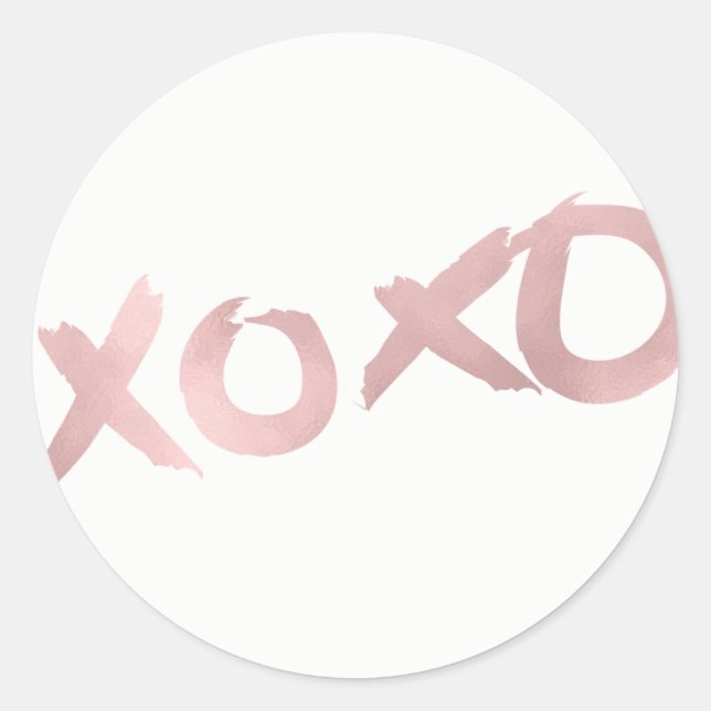 XOXO Rose Gold Modern Faux Foil Shine Glam Favor Classic Round Sticker (Front)