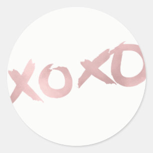 XOXO Rose Gold Modern Faux Foil Shine Glam Favor Classic Round Sticker