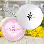 XOXO Script Pink Hearts Love Name Personalized Locket Necklace<br><div class="desc">Add a name, and easily create your personalized necklace. You can TRANSFER this DESIGN on other Zazzle products and adjust it to fit most of the Zazzle items. Standard Studio designs are made in high resolution for a professional print. Thank you for choosing our designs and stopping by Standard Studio...</div>