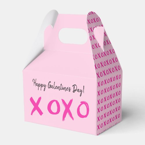XOXO Simple Happy Galentines Day Pink Favor Boxes