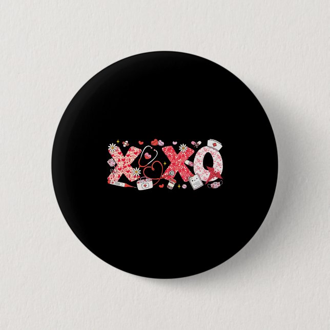 Xoxo Stethoscope Valentine Rn Pct Cna Nurse Nurse  Button (Front)