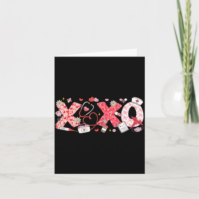 Xoxo Stethoscope Valentine Rn Pct Cna Nurse Nurse  Card (Front)
