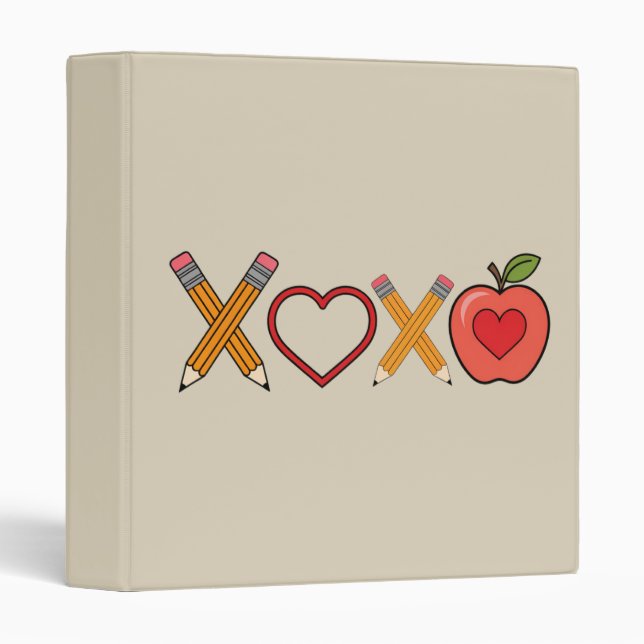 XOXO Teacher Valentine's Day Pencil And Apple  3 Ring Binder (Front/Spine)