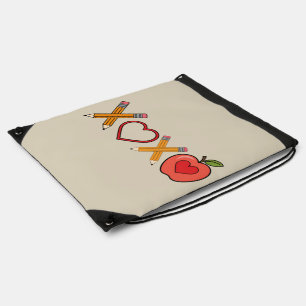 XOXO Teacher Valentine's Day Pencil And Apple Drawstring Bag