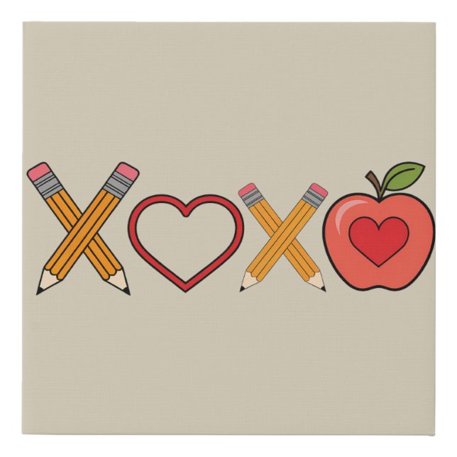 XOXO Teacher Valentine's Day Pencil And Apple  Faux Canvas Print (Front)