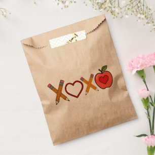 XOXO Teacher Valentine's Day Pencil And Apple  Favor Bag