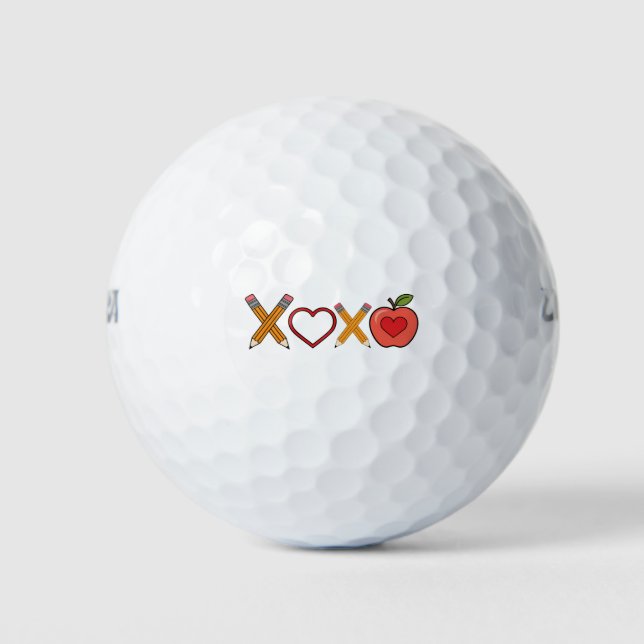 XOXO Teacher Valentine's Day Pencil And Apple  Golf Balls (Front)