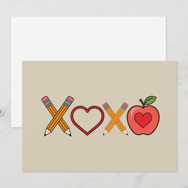 XOXO Teacher Valentine's Day Pencil And Apple  Holiday Card (Front/Back)
