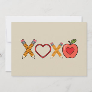XOXO Teacher Valentine's Day Pencil And Apple Invitation