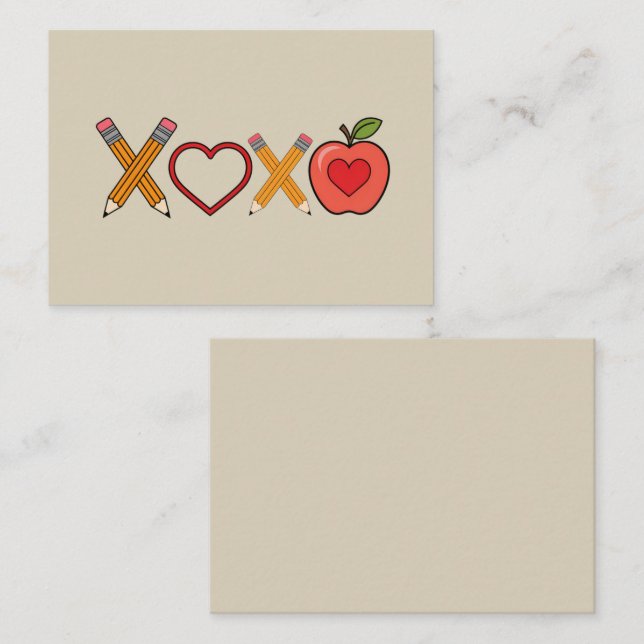 XOXO Teacher Valentine's Day Pencil And Apple  Note Card (Front/Back)