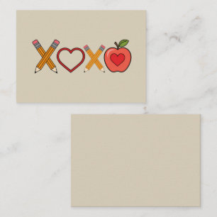 XOXO Teacher Valentine's Day Pencil And Apple Note Card