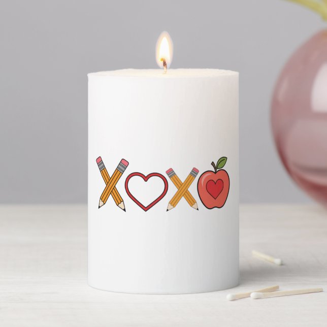 XOXO Teacher Valentine's Day Pencil And Apple  Pillar Candle (In Situ)