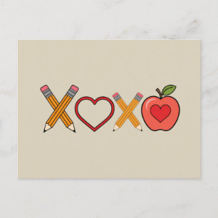 XOXO Teacher Valentine's Day Pencil And Apple Postcard
