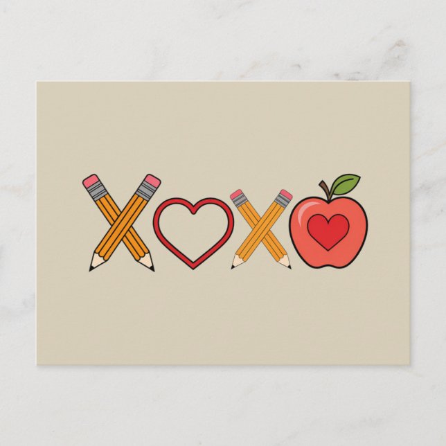 XOXO Teacher Valentine's Day Pencil And Apple  Postcard (Front)