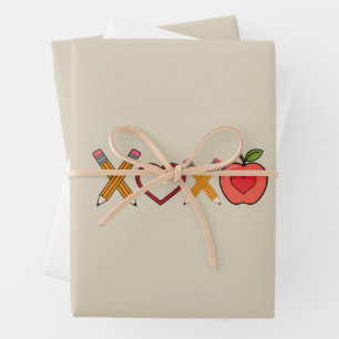XOXO Teacher Valentine's Day Pencil And Apple  Wrapping Paper Sheets