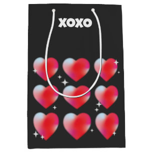 Xoxo text romantic red hearts valentine's day medium gift bag