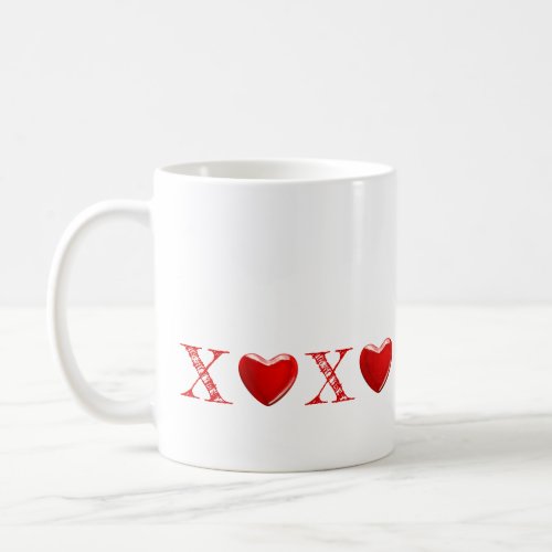Xoxo text with two red heart candies coffee mug