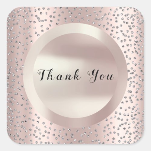 XOXO Thank You Gray Rose Pearl Confetti Grey Favor Square Sticker