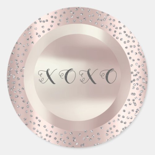 XOXO Thank You Gray Rose Pearly Confetti Grey Classic Round Sticker