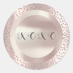 XOXO Thank You Gray Rose Pearly Confetti Grey Classic Round Sticker