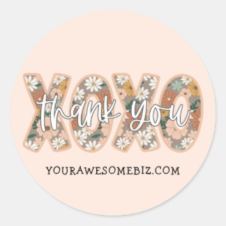 XOXO Thank You Script Boho Floral Cute Business Classic Round Sticker