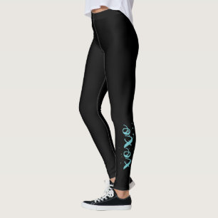 xoxo Turquoise Text Cool Unique Black Leggings