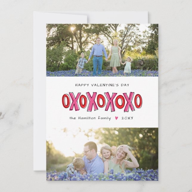 XOXO Two-Photo Family Valentine's Day Card (Front)