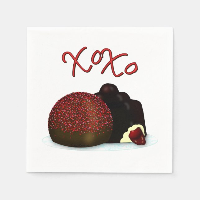 XOXO Valentine Bonbon and Dark Chocolate Napkins (Front)