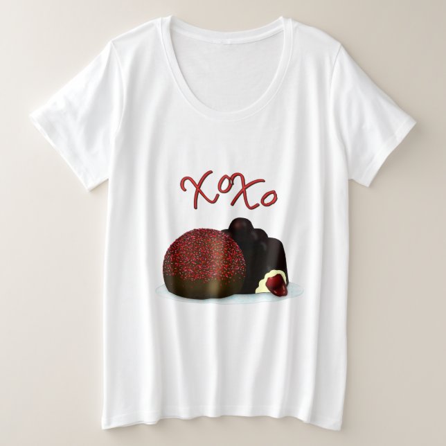 XOXO Valentine Bonbon and Dark Chocolate Plus Size T-Shirt (Design Front)