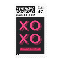 XOXO Valentine Pink and Dark Background Postage