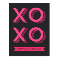 XOXO Valentine Pink and Dark Background Postcard