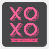 XOXO Valentine Pink and Dark Background Square Sticker