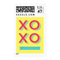 XOXO Valentine Pink Blue Yellow Background Postage