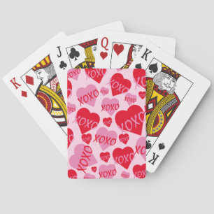 XOXO Valentine Pink Red Heart Pattern Pink Poker Cards