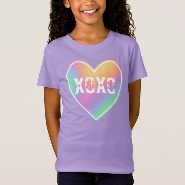 XOXO Valentine Rainbow Heart Girls' T-Shirt (Front)
