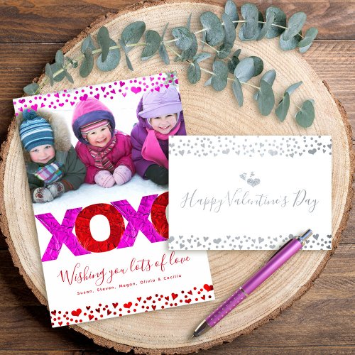XOXO Valentineâs Day Photo Hearts Bold Modern Real Foil Card